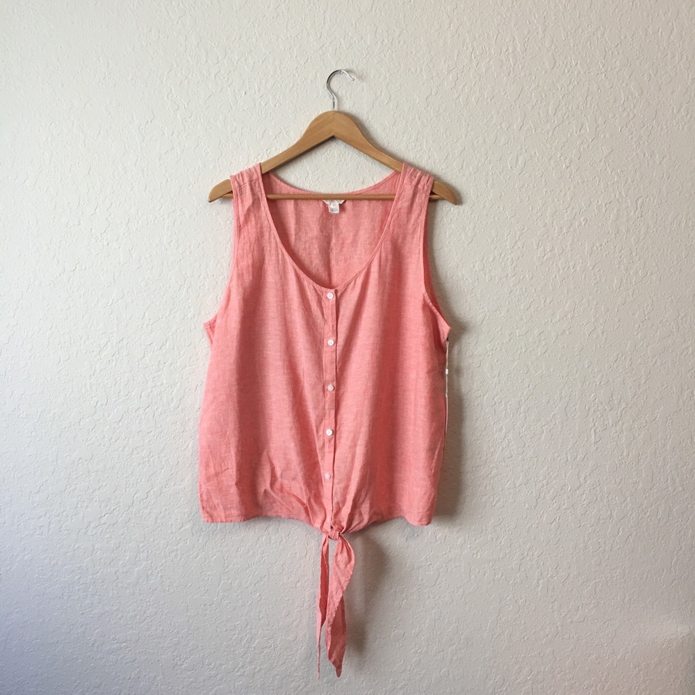 Caslon xl top linen sleeveless tie front coral